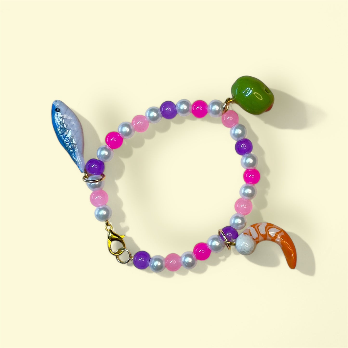Pulsera de Charms 🥑🍤💜🐟🦪🫒🍓🧀🌽