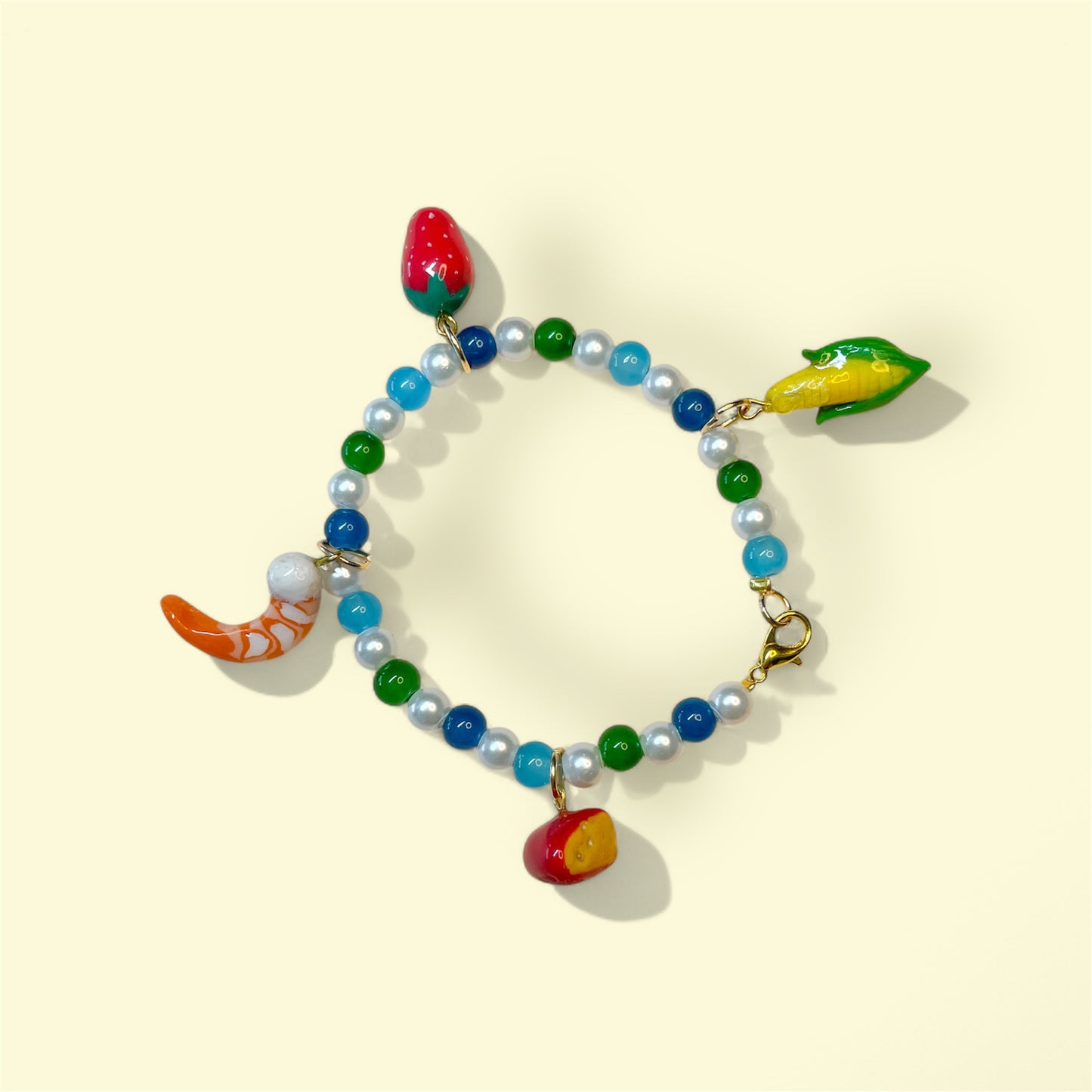 Pulsera de Charms 🥑🍤💜🐟🦪🫒🍓🧀🌽